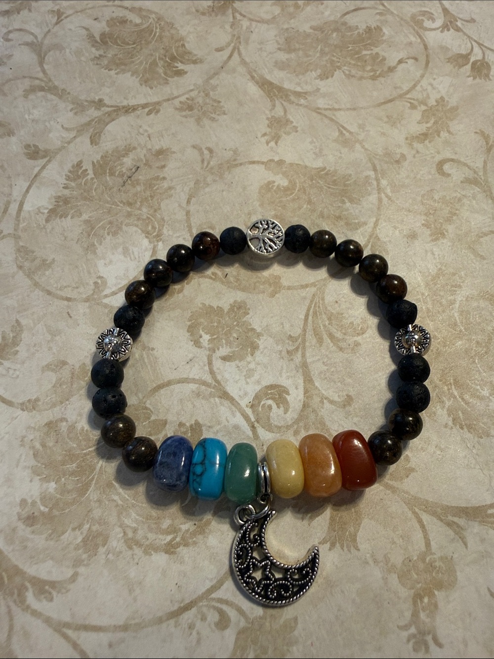 Beaded Chakra Moon Charm Bracelet in Multicolor